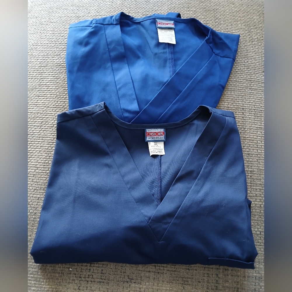 NWT (2) Cherokee Workwear Unisex Scrub Top 3X Blue Set Of 2